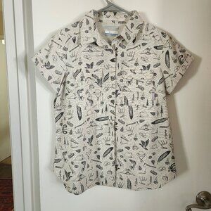 Columbia Omni Shade Sun Shirt Large Camping Print Gorpcore Short Sleeve